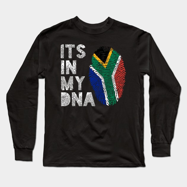 Its In My DNA South Africa Flag Fingerprint Long Sleeve T-Shirt by BraaiNinja